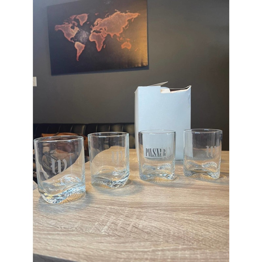 Marked (W) whiskey glasses